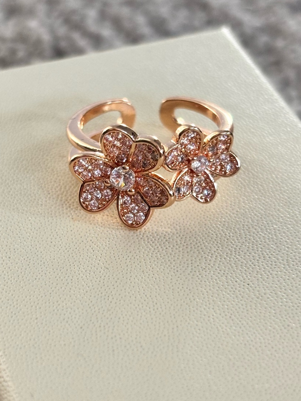 Rose Gold Floral Crystal Adjustable Ring - Women Jewelry